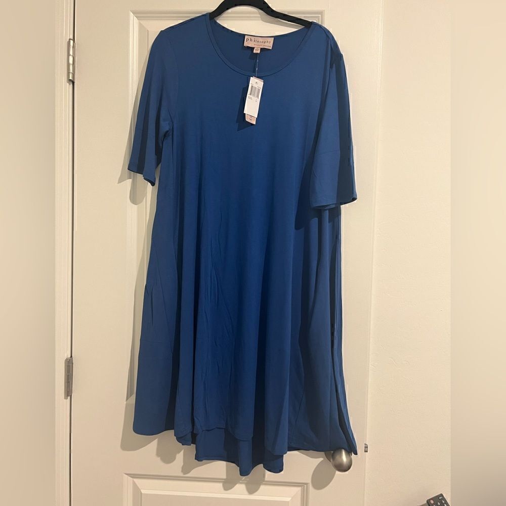NWT Philosophy Mini Knit CasualStretchy Swing Dress in Stormy Seas Blue